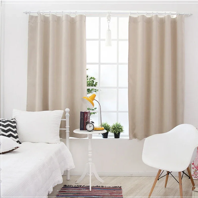 new Korean solid color short blackout curtains for bedroom / living room modern and simple curtains for kitchen balcony