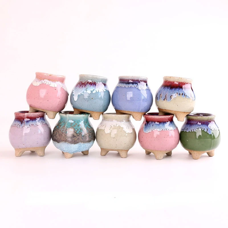 Ice-Crack Ceramic Flowerpots for Succulent Home Garden Desktop Decoration Mini Succulent Pots Stand Colorful Flower Pot