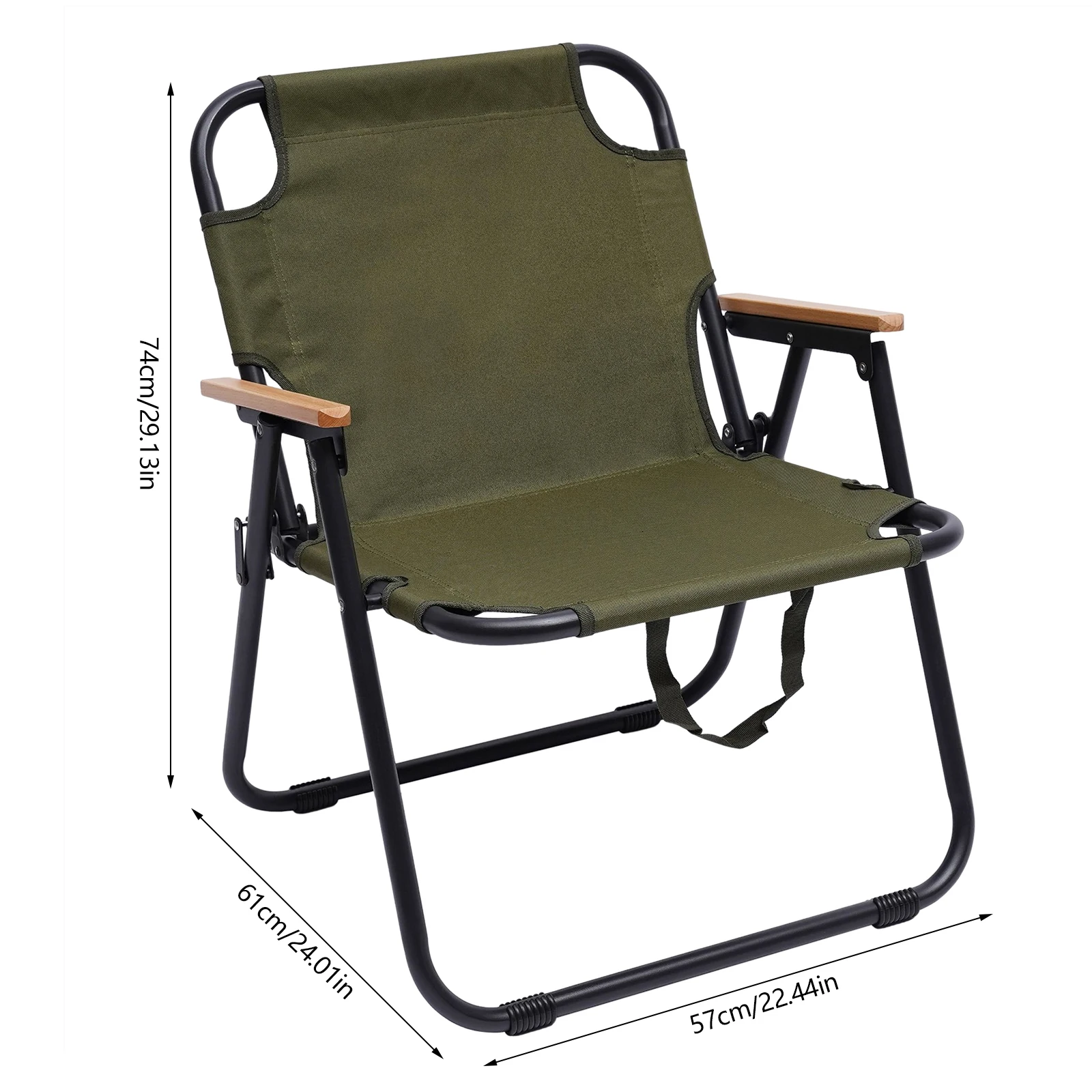 Foldable Outdoor Camping Chair Oxford Fabric Portable Folding 287lbs Capacity W/Armrests Backrest Green for Beach Hiking Picnic 2