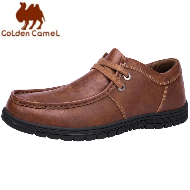 Men GOLDEN CAMEL Leather Cow Loafers Comfortable Walking Casual Dress Shoes Lightweight Office Formal Wedding