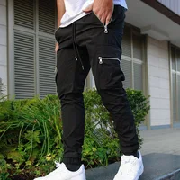 Men's Casual Drawstring Overalls Spring Autumn Fashion Personality Zipper Pocket Small Foot Pencil Pants Long Trousers