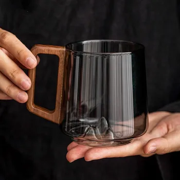 Glass Wooden Handle Drinking Cup 1