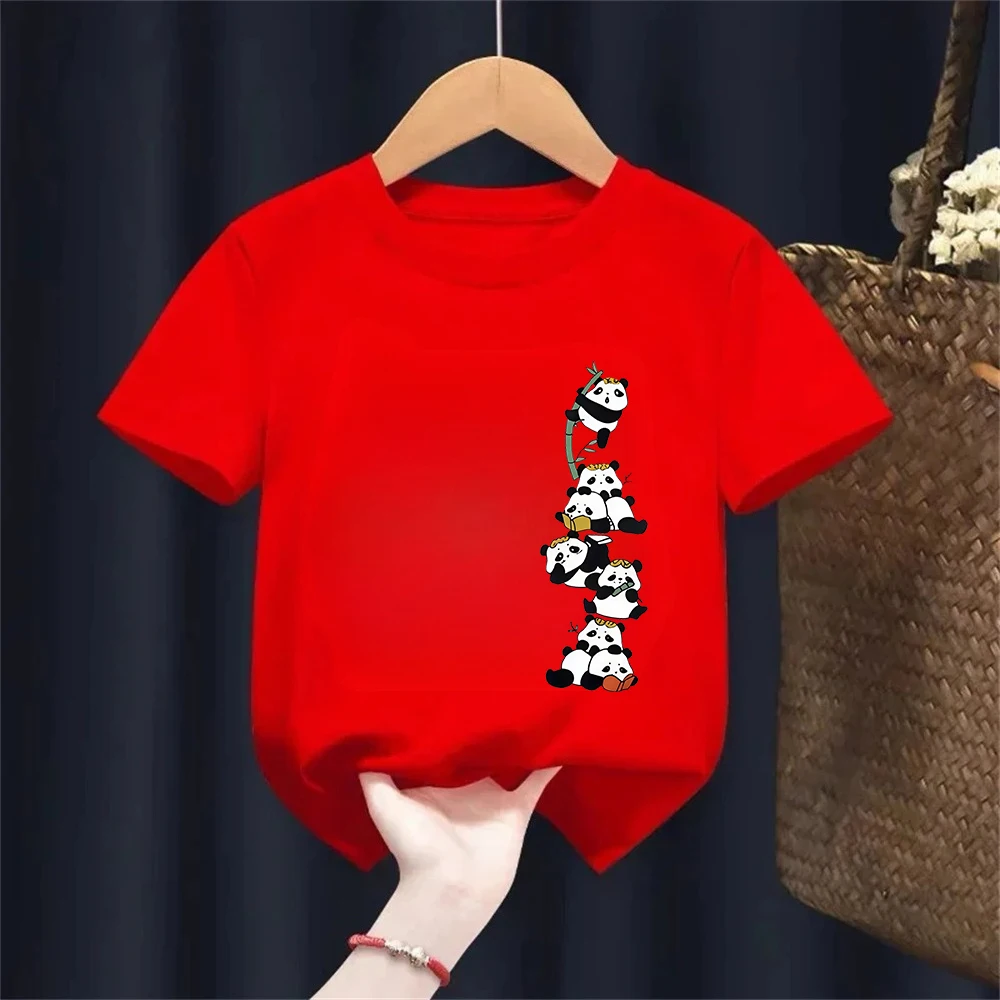 Adorable Panda Print Girls' Short Sleeve Cotton T-Shirt
