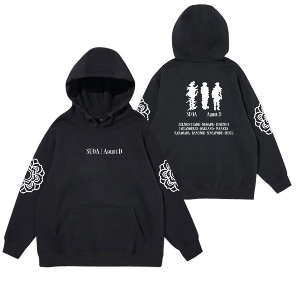 

Kpop Agust D D-DAY CREW Solo Tour Cotton Hooded Cardigan Long Sleeved Zipper Coat Cotton Y2K Oversize Pullover Couple Sweatshirt