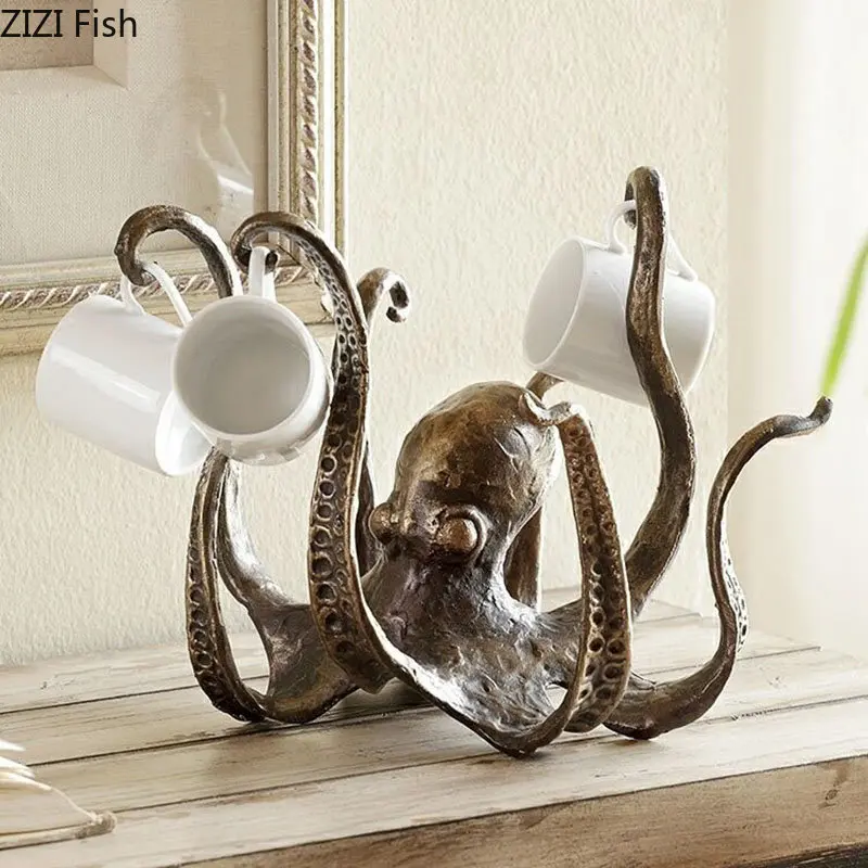 

Octopus Marine Creatures Sculpture Cup Holder Storage Rack Desk Decoration Artwork Ornaments Octopus Statue Resin Crafts