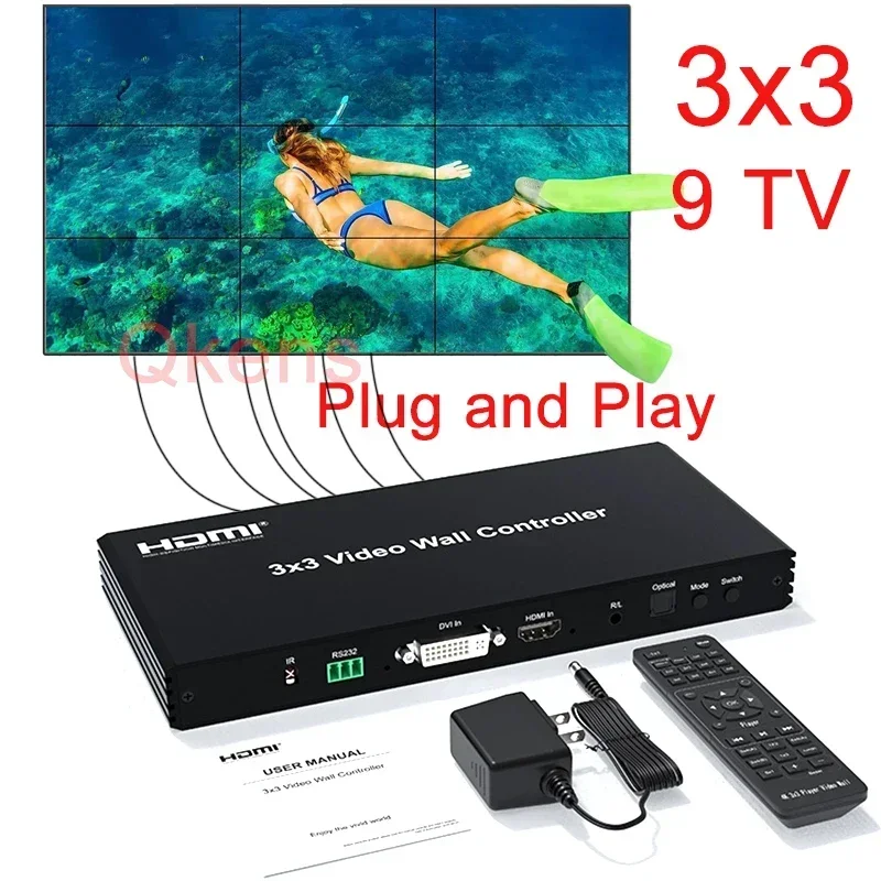 3x3 DVI HDMI 비디오 월 컨트롤러 1080P 2x2 2x3 2x4 1x3 1x4 1x5 멀티 스크린 스플라이싱 프로세서 TV 스플라이서 비디오 월 스플라이서