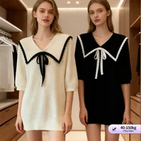 Plus size french style bow tie peter pan collar top for women 40–150kg ice silk loose short sleeve oversize blouse