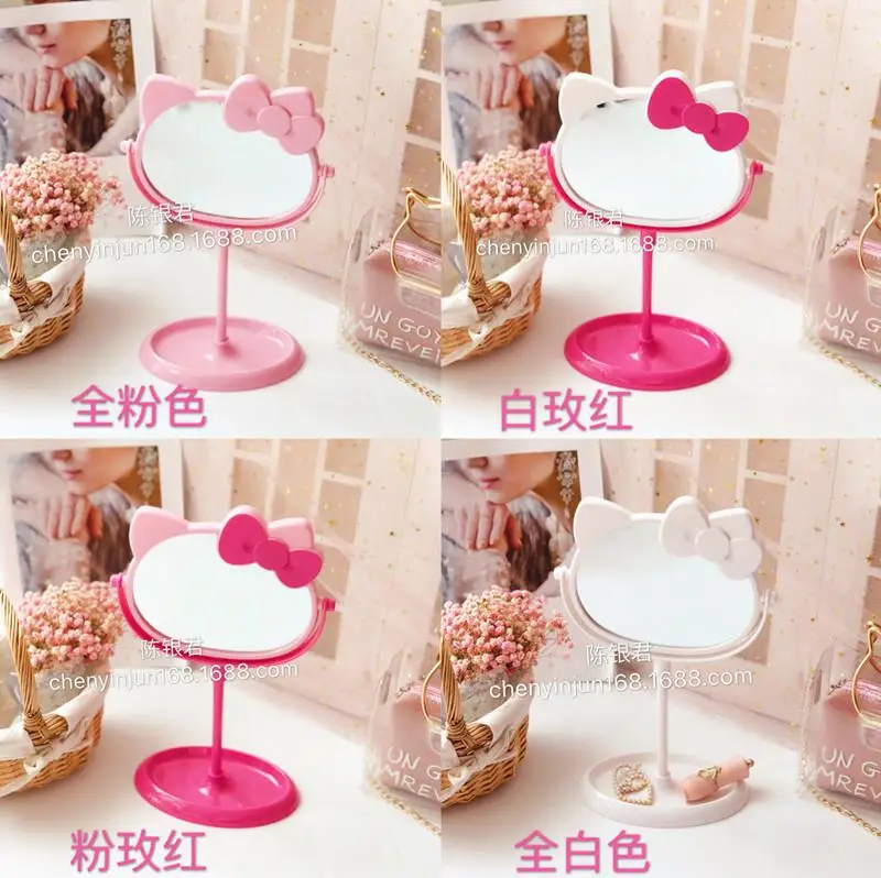 Kawaii sanrio feminino hello kitty espelho mesa banheiro maquiagem mirro  vaidade menina spa salão de beleza pente de cabelo conjunto 360 ° rotação  natal - AliExpress