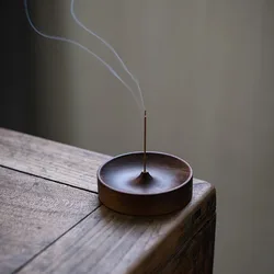 Handmade Solid Wood Round Incense Burner Ornament Decor Holder (1PCS)