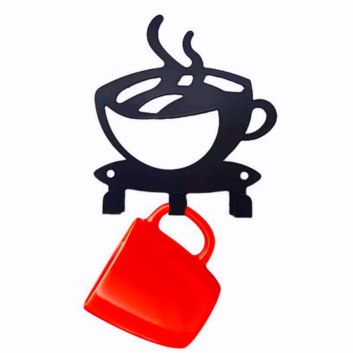 

3 крючка, металлический черный крючок в форме кофейной чашки, держатель для ключей, настенное крепление для ванной комнаты, Декоративная вешалка, органайзер, вешалка для кухни, кофейника