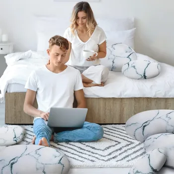 Three-Dimensional Curve Living Stones 7 Piece Set Floor Pillows Mixed Designs Home Decoration Stuffed Throw Pillows White 4