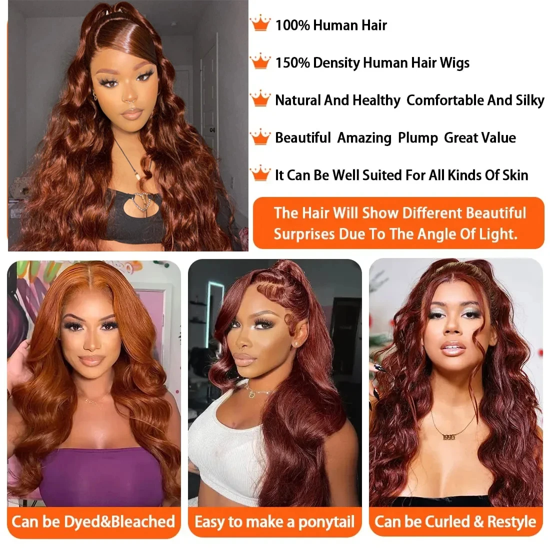 13x4 Reddish Brown Body Wave Lace Frontal Human Hair Wig 13x6 Transparent Lace Frontal Wig 4x4 5x5 Closure Human Hair Wig - Image 6