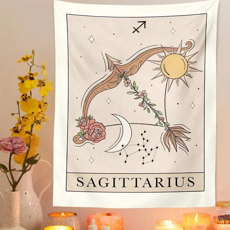 Tapestry Decorations 12 Constellation Tapestry Stars Sun Tarot Wall Hanging Hippie Celestial Boho Trippy Divination Beach Mat Home Wall Decor