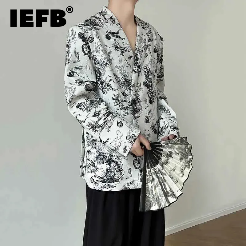 

IEFB Trend Men's Printing Suit Coat Fashion Niche Design Slim Male Blazers Elgance Casual Personality Jackets Autumn New 9C3009