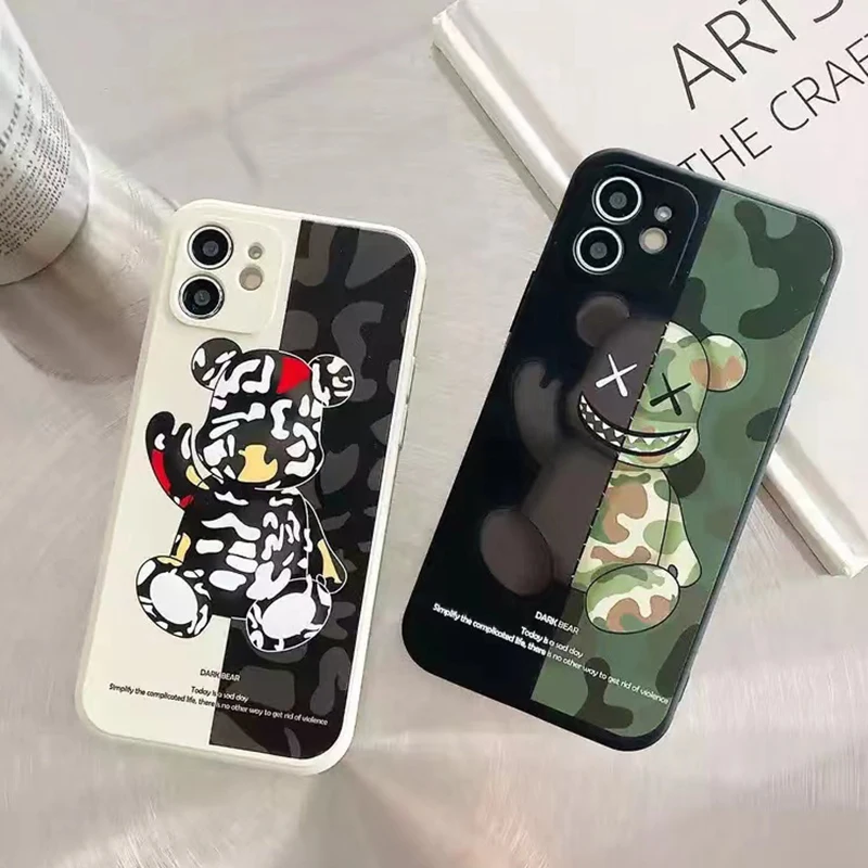Fashion Side Gloomy Cool Bear Phone Case For Apple iPhone 11 13 12 Pro 12 13 Mini X XR XS Max 5 6 6s 7 8 Plus Luxury Cover Coque