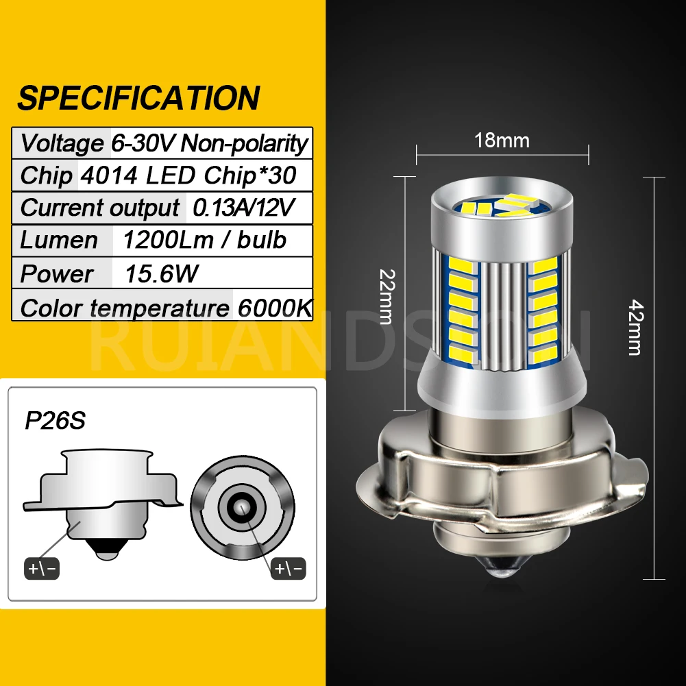 P26S Led Motorcycle Headlight Moto Bulb 30Pcs 4014 Chips Lamp Motor Fog Lights High Low Beam 6V 12V 24V 6000K White 4300K motorcycle fog lights motorcycle headlight motorcycle led lights led motorcycle lights auto headlight led lamps led lights motorcycle driving lights bike light