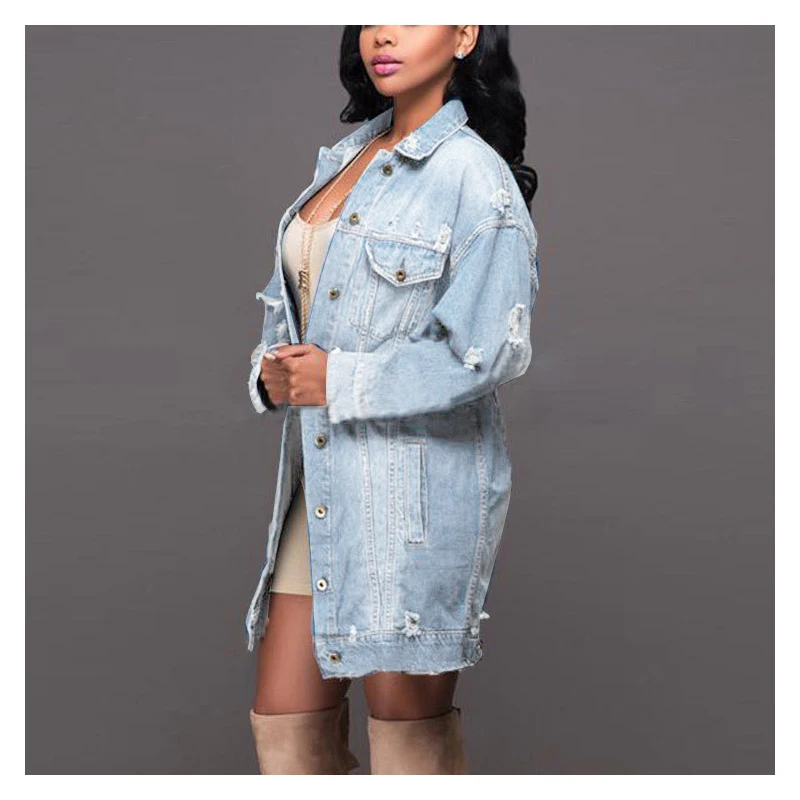Long Loose Casual Blue Jean Jacket 