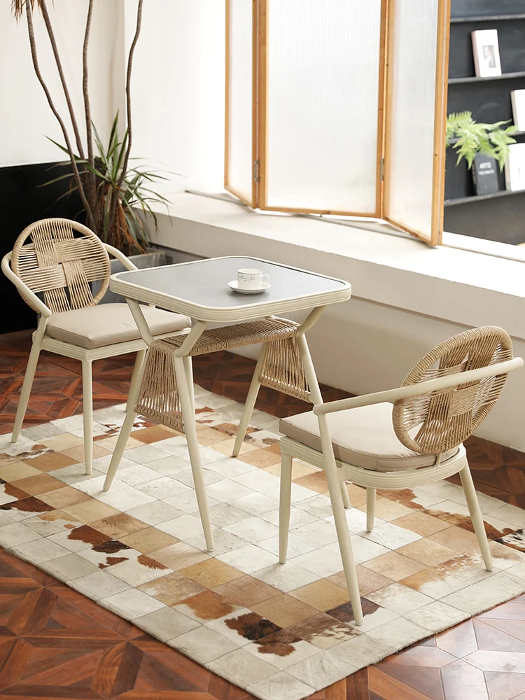 

Balcony small tables and chairs combination leisure outdoor home rattan chairs three-piece set tea tables and chairs ins