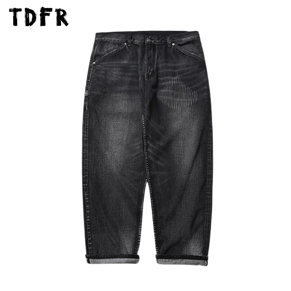 Stitch Jeans Mens Washed Distressed Scratch Casual Streetwear Loose