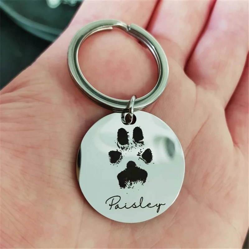 

Customied Dog Cat Paw Print Personalized Keychain Pet ID Tag Engraved Pet ID Name for Cat Puppy Dog Tag Name Pet Accessories