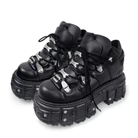 New Women Shoes Punk Style Lace-up Heel Height 6CM Platform Shoes Woman Gothic Ankle Rock Boots Metal Decor Woman Sneakers