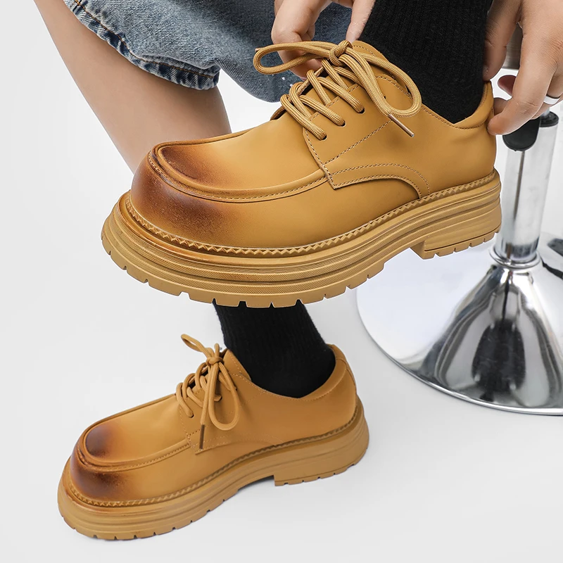 Men's Minimalist Leather Shoes With Thick Sole For Outdoor Work_voghion.com