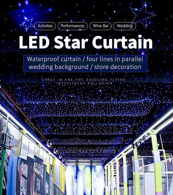 Toile De Fond Ciel étoilé LED Velours - 3x2m, 20 LED/m², Contrôleur DMX + Télécommande, 4 Modes (bleu/blanc)