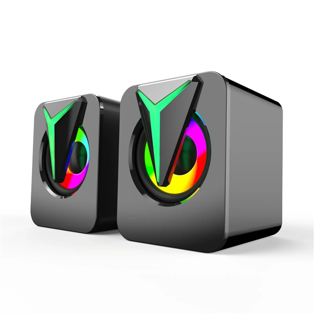미니 컴퓨터 스피커 USB 유선 3D 스테레오 사운드 서라운드 라우드 스피커, 데스크탑 PC 노트북 홈 시어터에 적합, LED 조명 포함