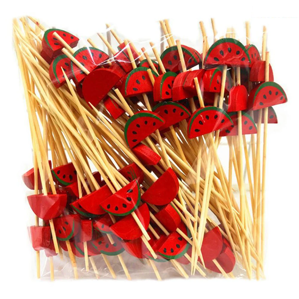 Disposable Food Picks 50/100Pcs Bamboo Skewers Hawaii Party Cupcake Fruit Fork Party Dessert Salad Stick Toothpick