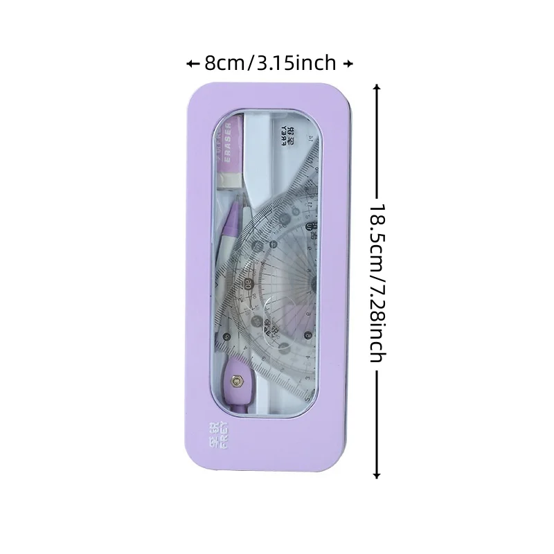 Fu Rui iron box for students exam stationery drawing set compass ruler triangle ruler student drawing 7 pieces