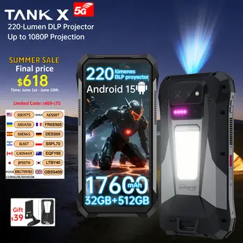 World premiere】Unihertz by 8849 TANK X Rugged Phone 5G Android 15 Built-in 1080P 220 lumen Projection 17600mah Battery 32+512GB