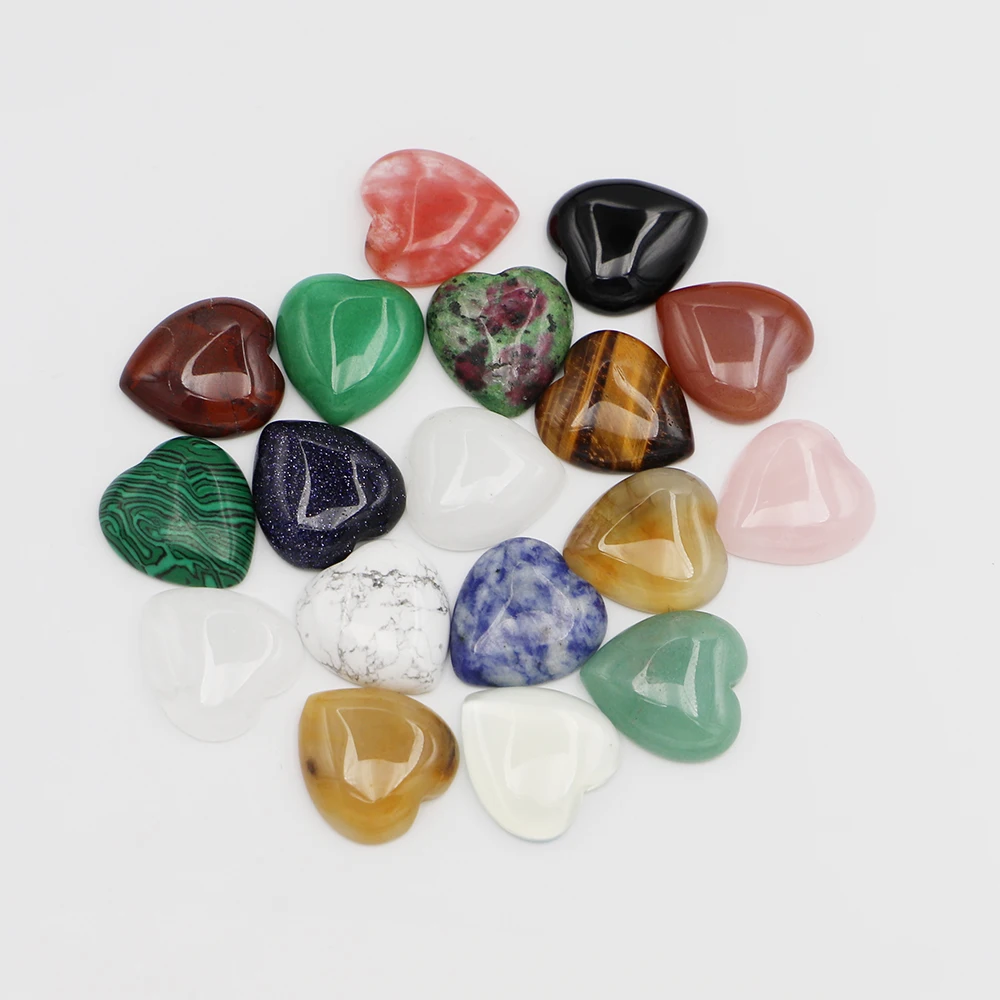 23x25mm Natural Stone Heart Cab Cabochon Rose Quartz Epidote Tiger Eye Opal Agate Beads for Jewelry Making 12pcs Free Shipping