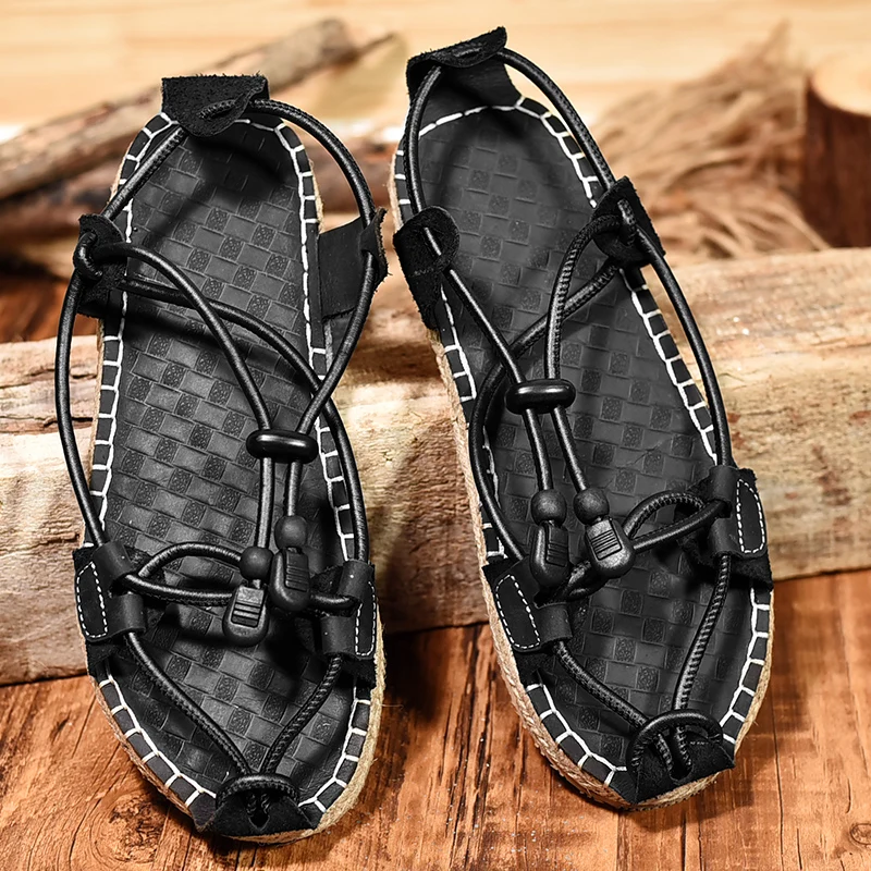 Sandalias de estilo callejero para hombre, zapatillas planas romanas con personalidad, transpirables, de secado rápido, para playa y ocio, para verano - Imagen 6