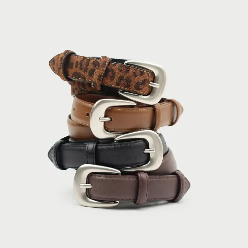 Women's Fashion Suede Leather Belt with Silver Buckle