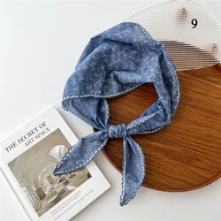 Women's Cotton Linen Floral Triangle Scarf, Lightweight Neck & Hair Accessory - One Size (A9)