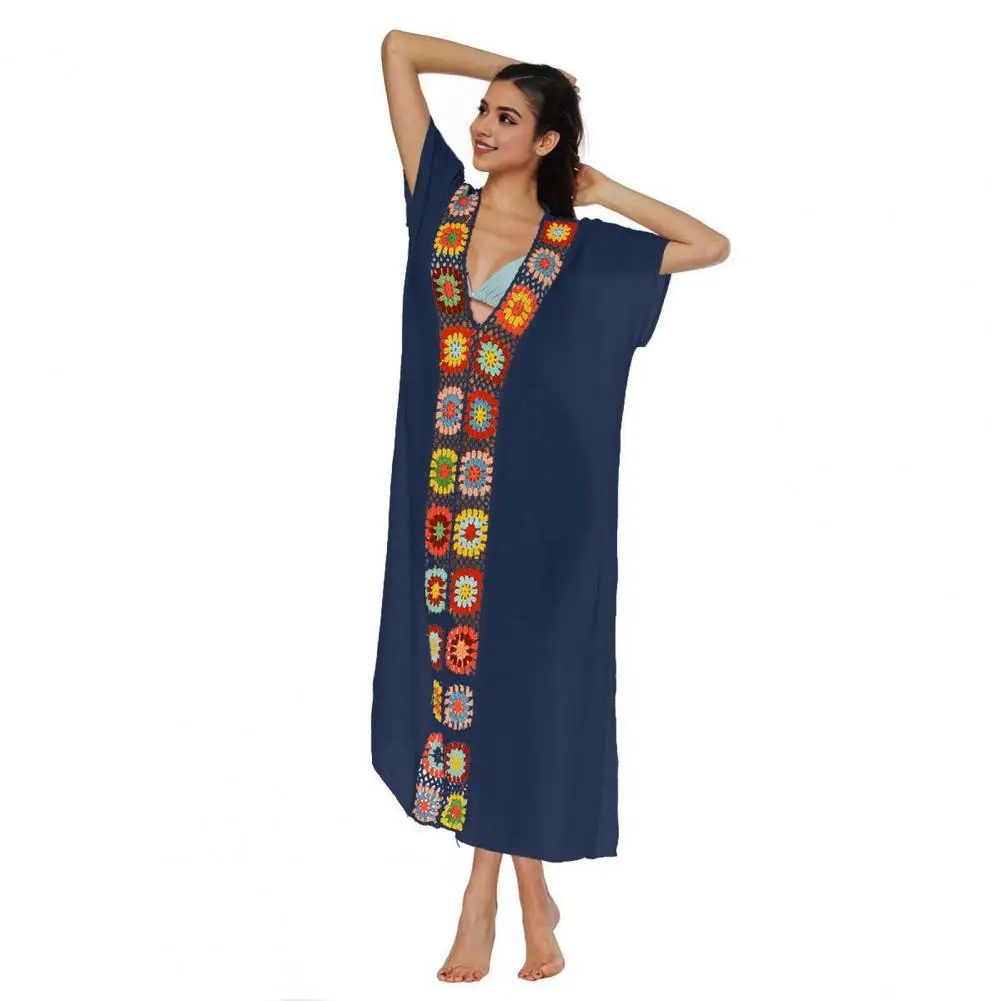 

Быстросохнущее Платье-накидка Стильное женское вязаное Цветочное платье-накидка для пляжа с V-образным вырезом у бассейна