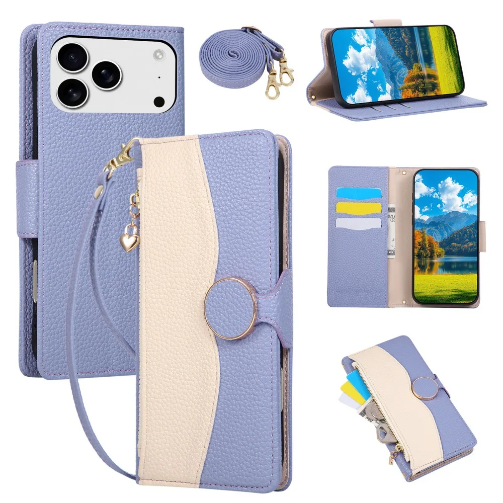 Leather Crossbody Shoulder Bag with Zipper Pocket and Wrist Strap Wallet