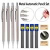 0.3 0.5 0.7 0.9mm Metal Automatic Pencil with Eraser HB Lead Stainless Steel Silver Office Art Supplies Drawing Stationery 1