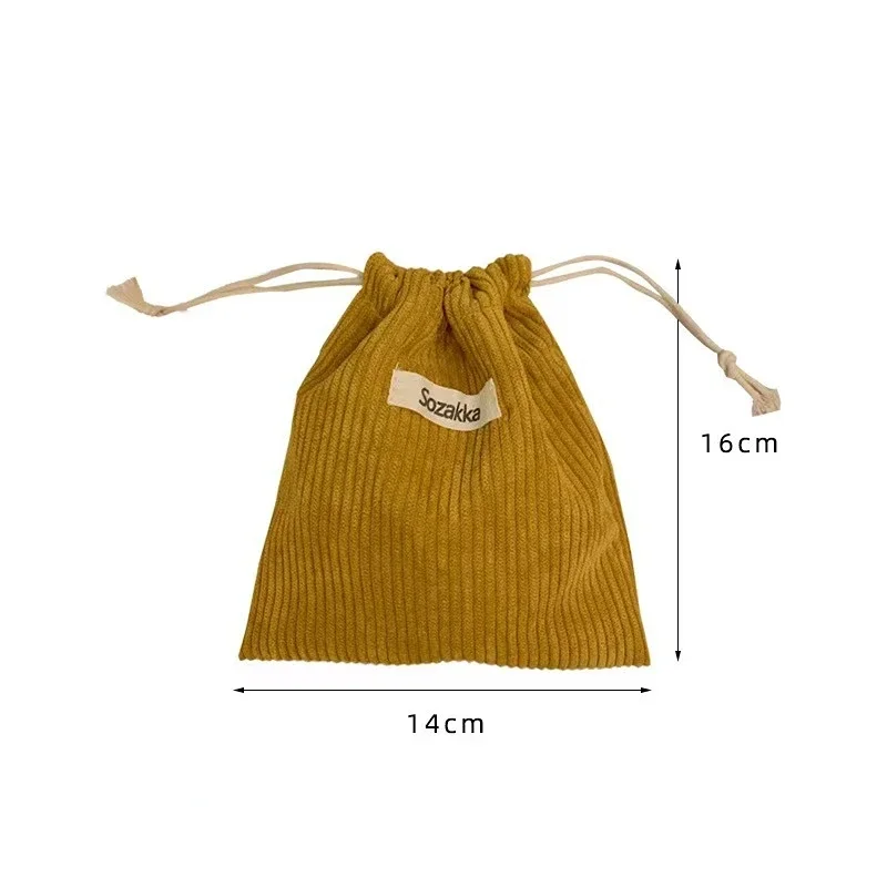 Cosmetic Storage Bag Solid Color Corduroy Drawstring 1pc