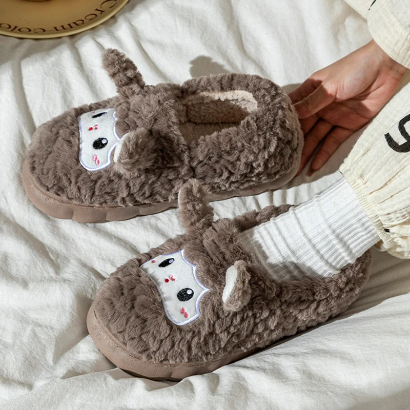 Cute Little Sheep Cotton Slippers for Women Bag Heel Warm Cotton Indoor Shoes Woman Soft Short Plush Home Slippers Ladies