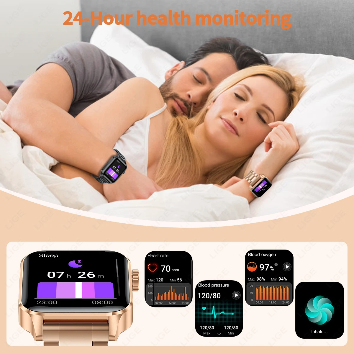 LIGE Men Women Smart Watch HD Screen Heart Rate Bluetooth Calls Waterproof Sport Band DIY Faces SmartWatch For Android IOS 2024