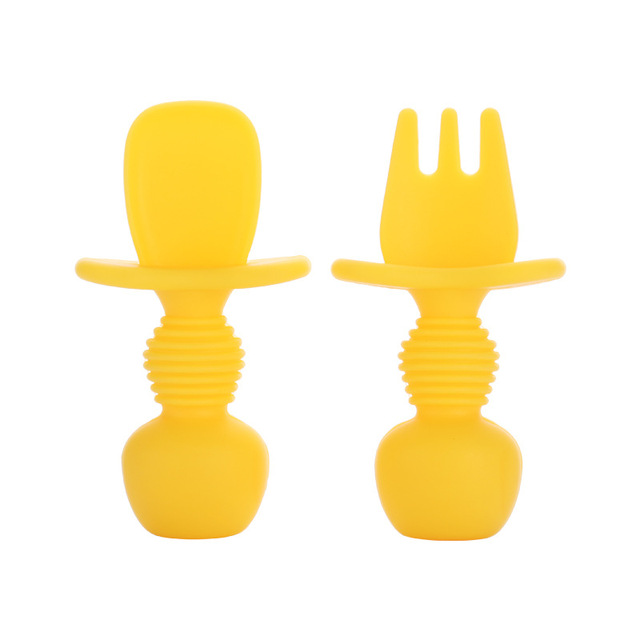 Grade Infant Mini Silicone Tableware Set Baby Soft Kitchen Accession Fork Spoon Kids Portable  Soild Color TeaSpoon