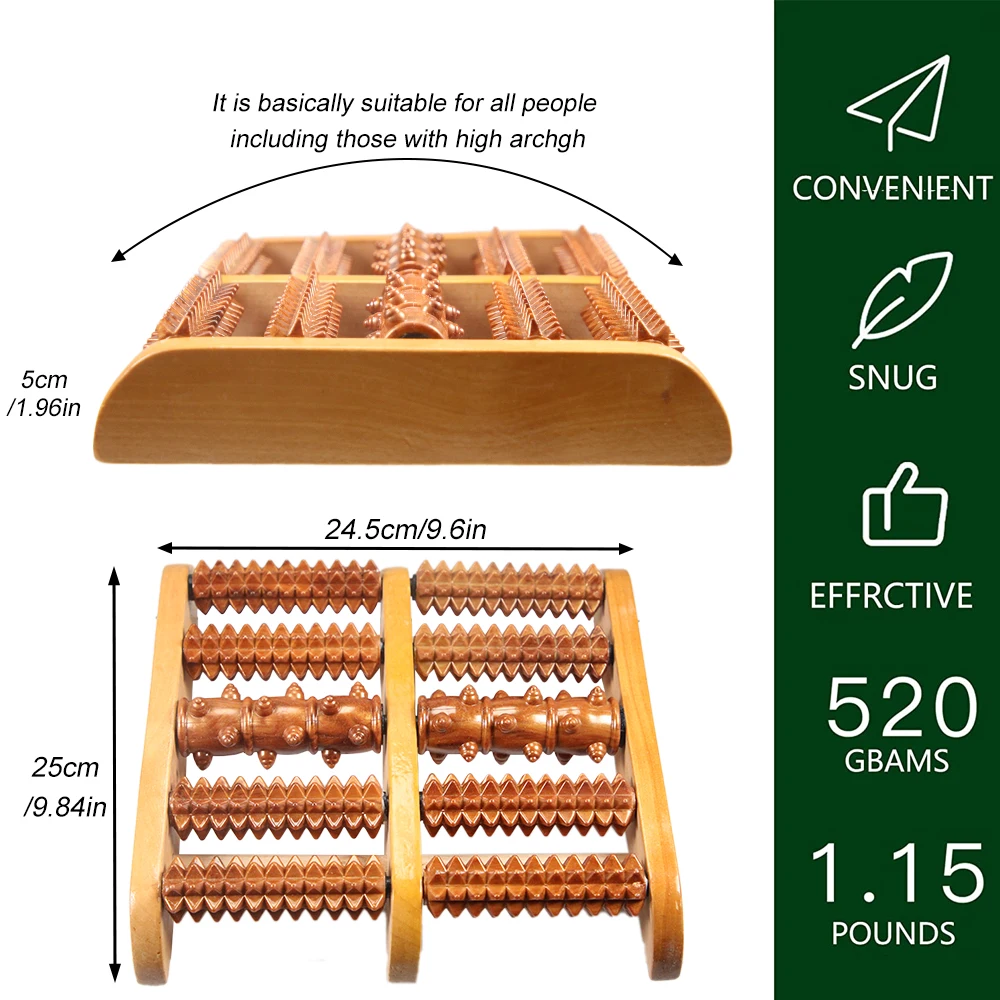 Wooden Dual Foot Massager Roller Foot Shiatsu Reflexology Massager for Foot Leg Back Plantar Fasciitis Pain Relief Muscle Relax