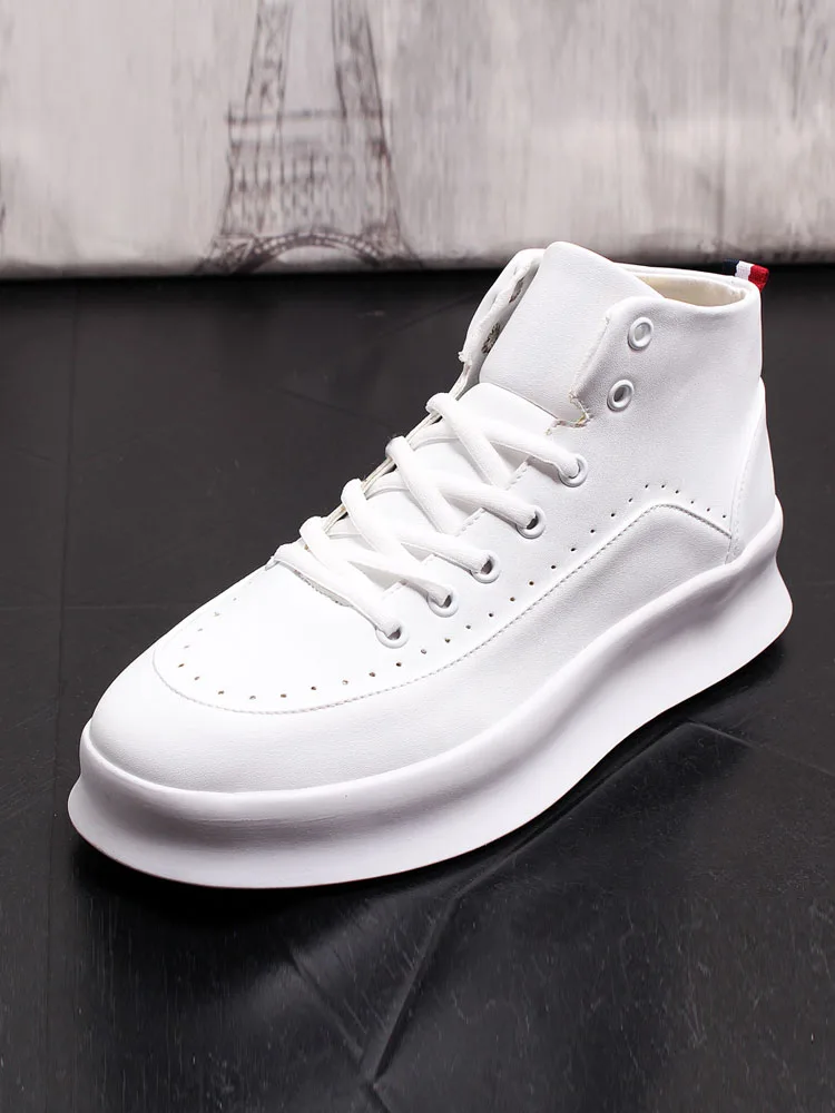 Men High Top Casual Skateboard Shoes High Quality Split Leather Thick