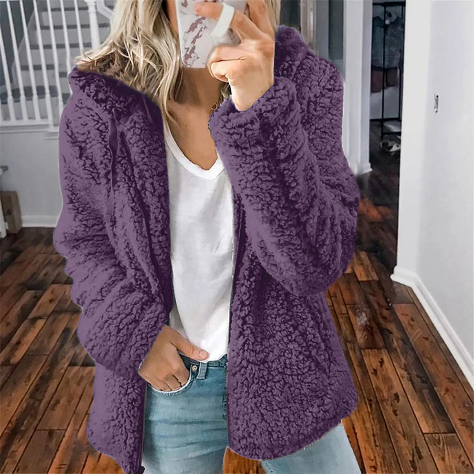 

Autumn Winter Warm Jacket Women Hooded Casual Coat Female Hoodies Zipper Sweatershirt Coat Solid Soft Fleece Women Teddy Coat