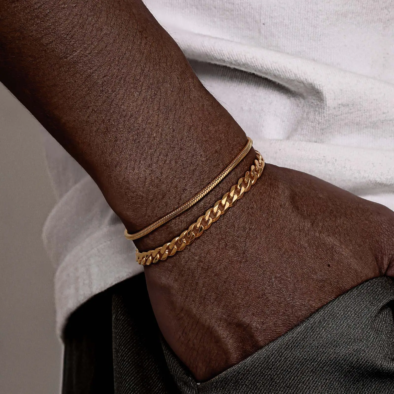 Klassisches Punk 2-teiliges Set Edelstahl Kubanische Armbänder für Männer Modische Schlangen-Twist-Kette Armband Hip-Hop Gestapelter Schmuck Geschenke – Detail 5