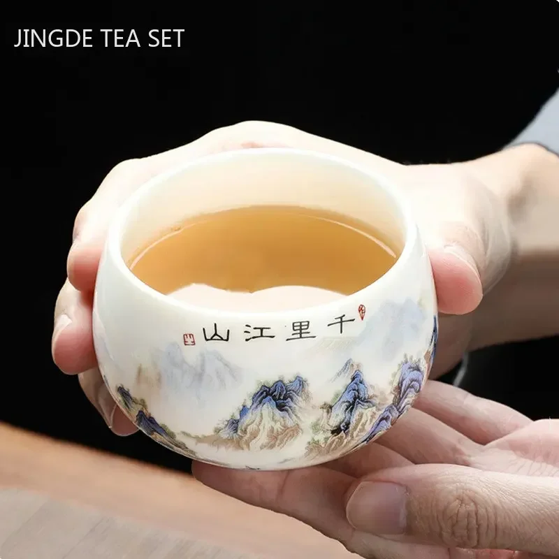 Tea cup Exquisite Lamb Fat Jade White Porcelain Handmade Portable Ceramic Tea Set Personal Master Cup