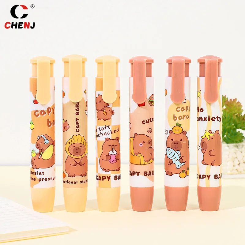 Cute Capybara Press On Erasers Cartoon Kawaii Retractable Rubber Pencil Erasers Kids Students Writing Drawing pencil eraser retractable eraser