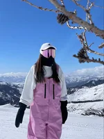 Unisex Ski Pants Overalls Pink Suspenders Trousers For Men Women Windproof Waterproof Warm Outdoor Snowboard Sports Clothing 4