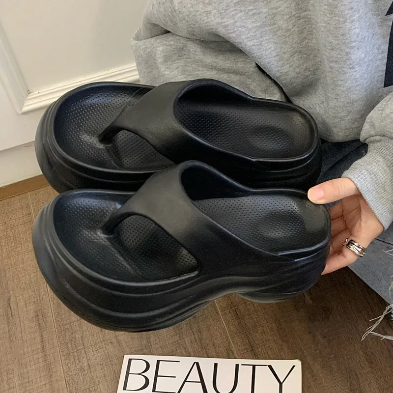 Thick Botton Beach Flip Flops for Women Clip Toe Soft Sole Platform Slippers Woman Summer Non-Slip Chunky Wedge Sandals Female 4